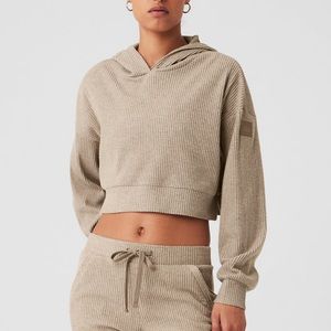 ALO RIBBED HOODIE KNIT GRAVEL HEATHER